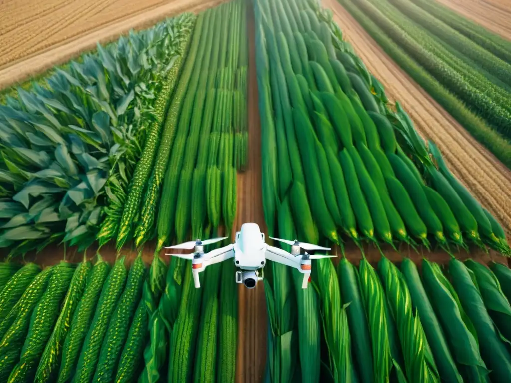 Maíz cultivado con tecnología moderna rescata métodos ancestrales al amanecer sobre un campo verde exuberante