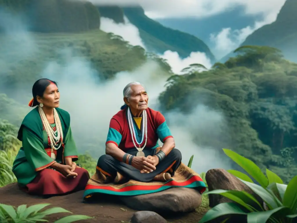 Interacción cultural entre indígenas, transmitiendo sabiduría y tradiciones en un entorno natural