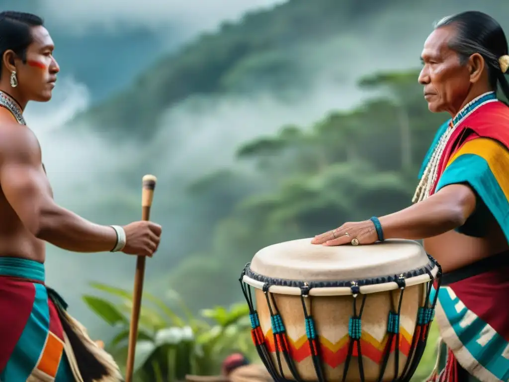 Culturas indígenas Américas: tambores tradicionales en vibrante ceremonia ancestral