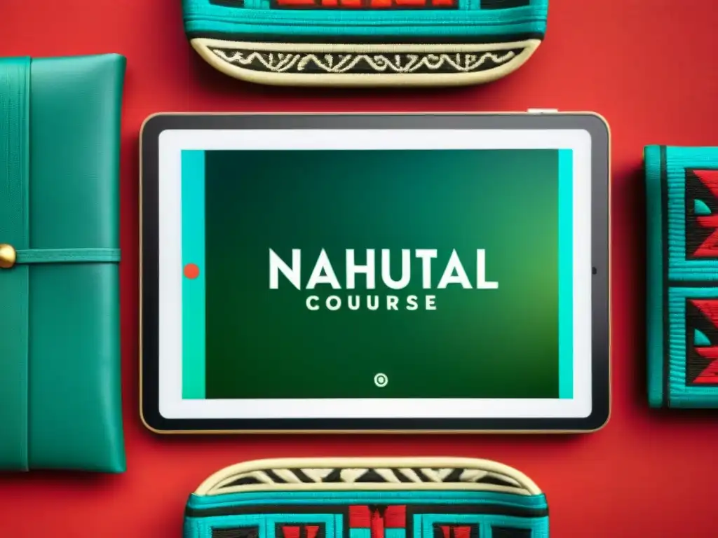 Explora los cursos de náhuatl en línea con símbolos antiguos en una tablet digital moderna