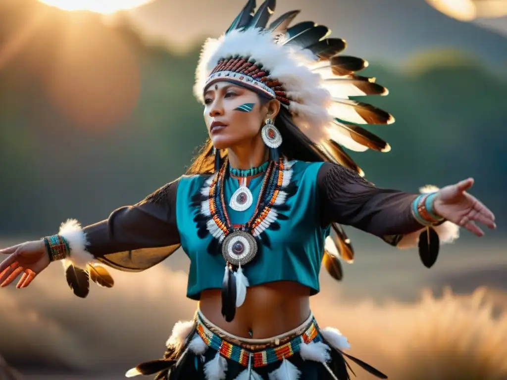 Danza del Águila: un bailarín nativo en pleno vuelo, con atuendo tradicional y conexión espiritual con la naturaleza