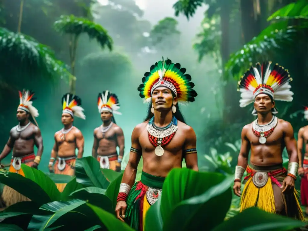 Una danza mágica y ancestral en la selva amazónica con atuendos tradicionales y movimientos llenos de gracia y poder