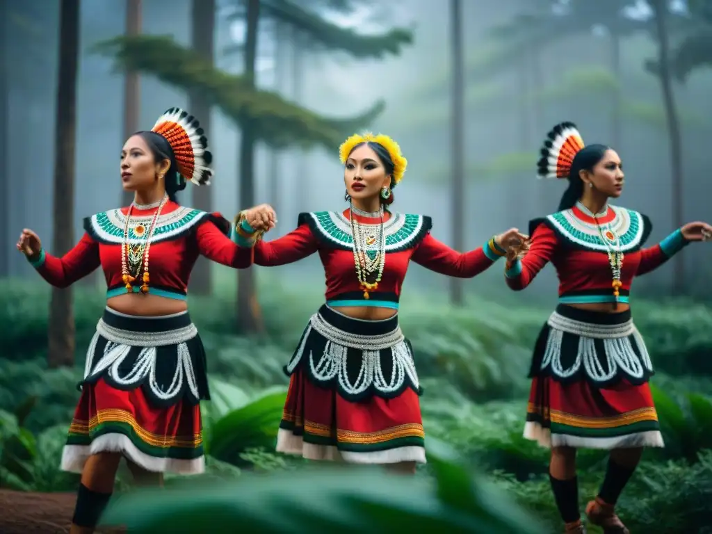 Danza tradicional indígena en la selva con vibrante vestimenta