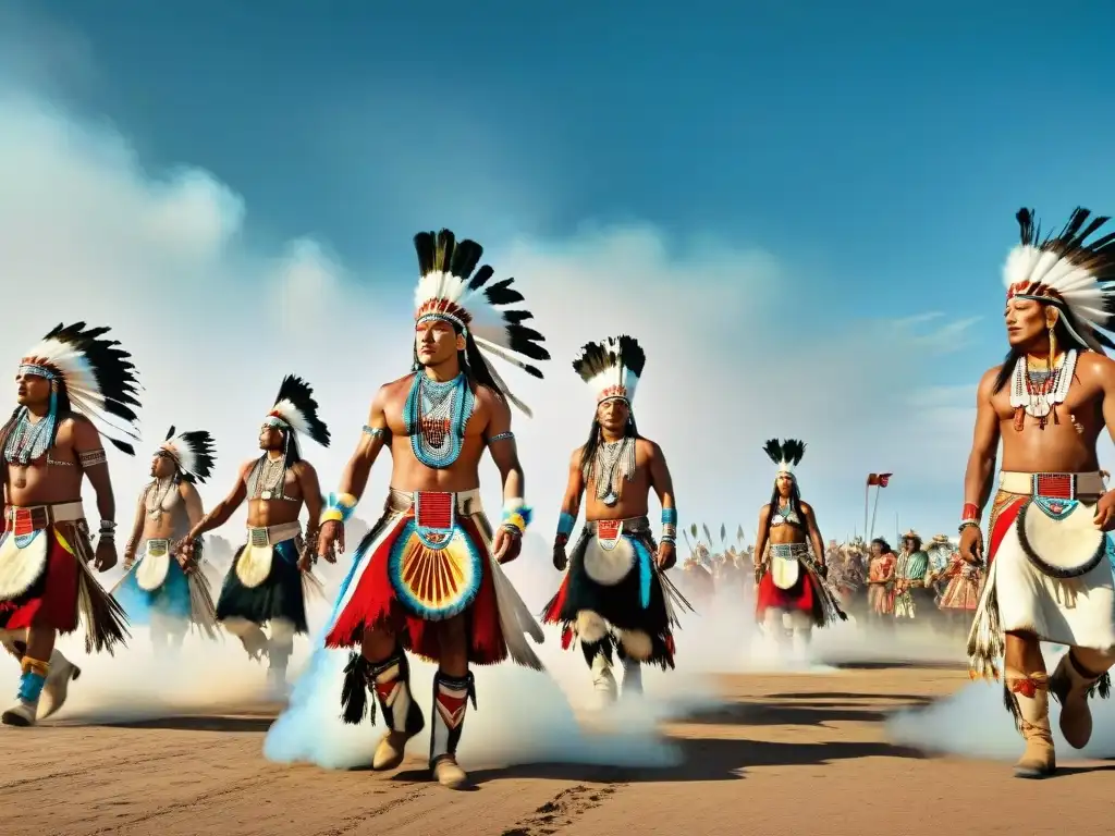 Danzantes Sioux en powwow tradicional bajo el cielo de Dakota del Sur, mostrando la economía reservas Sioux autonomía dependencia