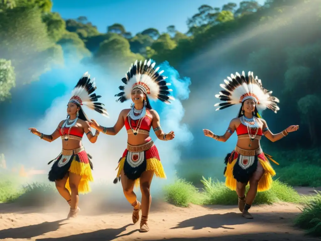 Danzas tradicionales indígenas cosecha en un claro soleado con bailarines coloridos y expresiones de reverencia y alegría