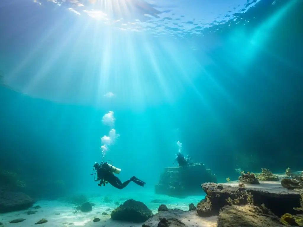 Descubrimientos arqueológicos en aguas mayas: arqueólogos submarinos exploran ruinas antiguas bajo el agua cristalina