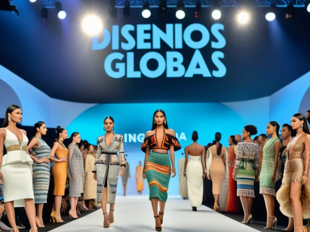 Desfile de diseñadores indígenas mostrando moda global en un evento internacional