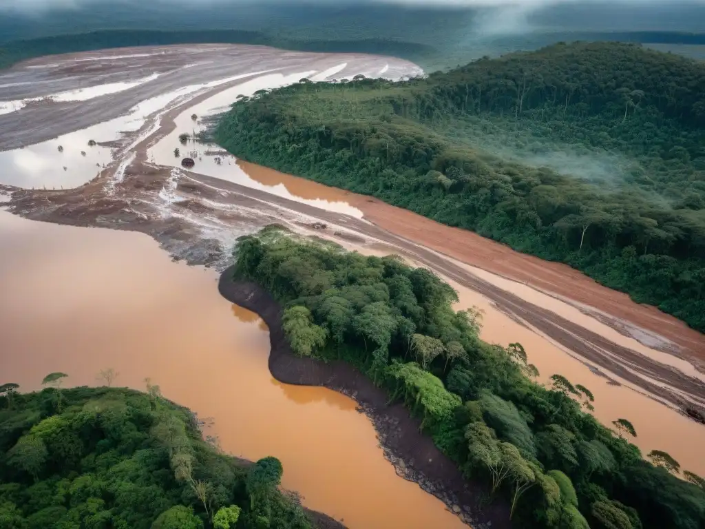 Desoladora escena de impacto de la minería en comunidades indígenas en la Amazonía, con Yanomamis afectados por la devastación ambiental