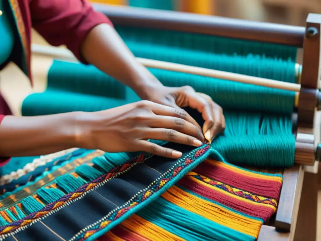 Tejiendo con destreza un textil tradicional indígena, reflejando la rica herencia cultural y artesanal de las comunidades indígenas en las Américas