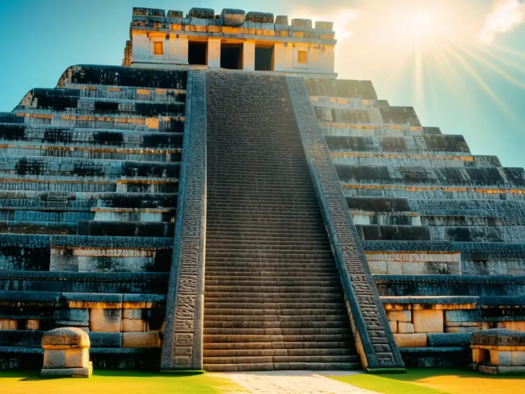 Templo de Chichén Itzá: arte y astronomía maya Detallada imagen del templo precolombino de Chichén Itzá, resaltando la influencia de la astronomía en el arte maya