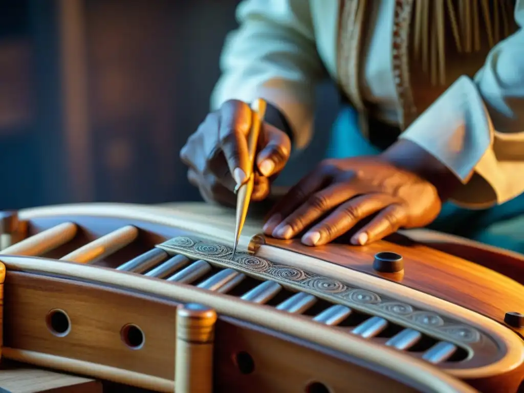 Detallada restauración de un instrumento indígena resaltando la artesanía y dedicación en el rescate de instrumentos indígenas destacados
