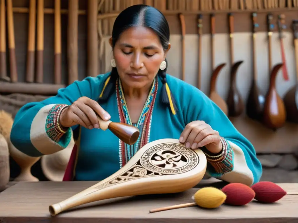 Detalle artesanal de la historia de la lira Andina, instrumento musical tradicional