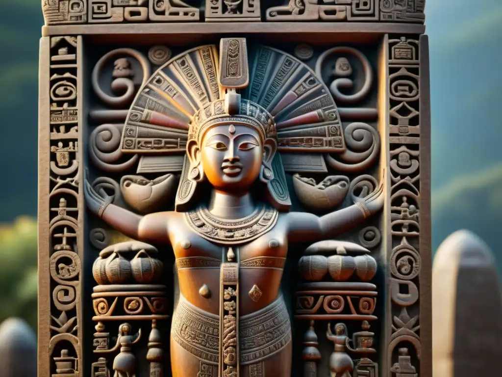 Estela precolombina detallada: arte ancestral en 8k Detalle impresionante de una estela precolombina, arte indígena tallado en piedra