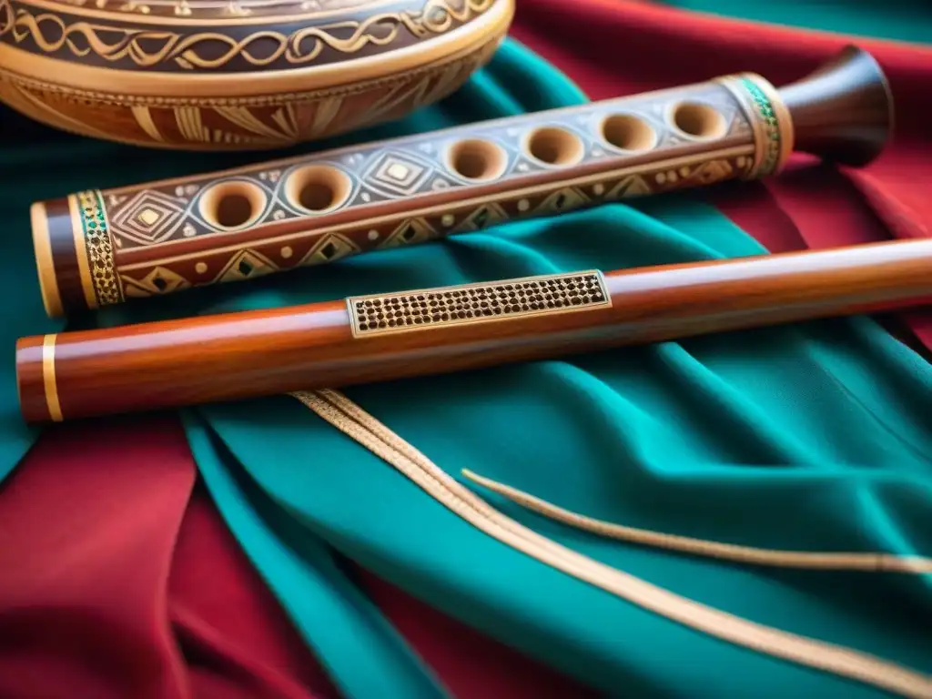 Instrumentos musicales indígenas: detalle y arte ancestral Detalles artesanales de instrumentos musicales indígenas, historia plasmada en madera, tambores y cuerdas