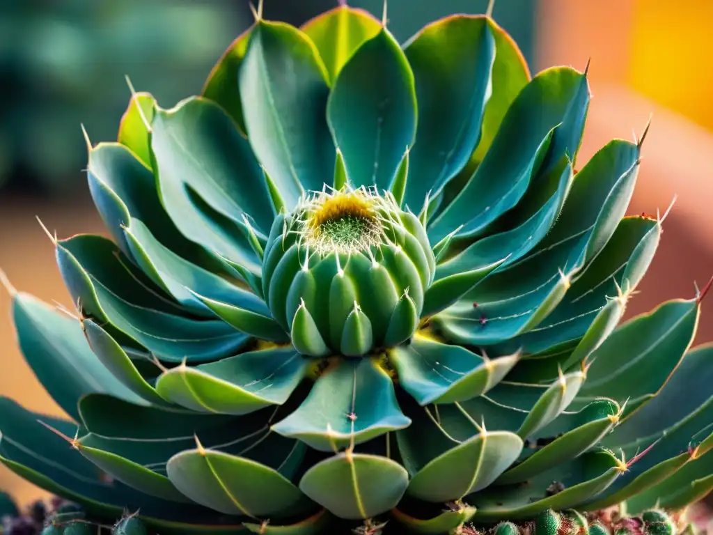 Detalles fascinantes del nopal: textura brillante, patrones de espinas y tonos verdes