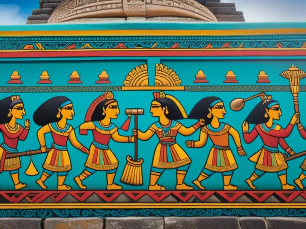 Detalles vibrantes en murales precolombinos de Bonampak, narrativa visual en arte maya