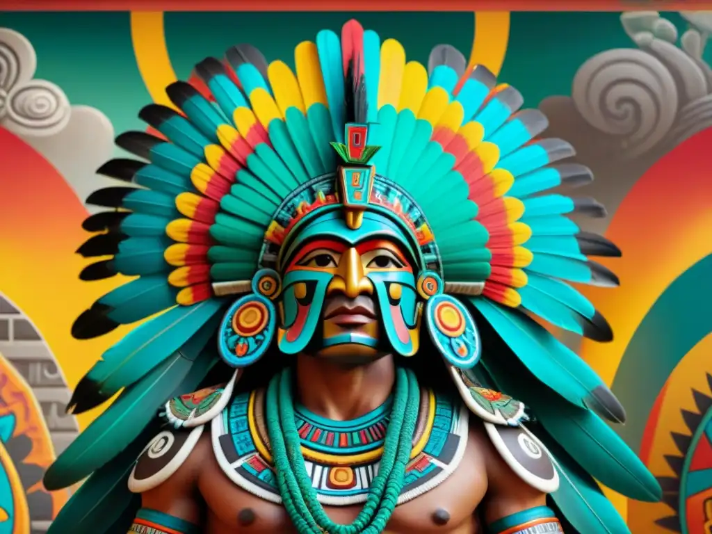 La dualidad de Quetzalcóatl representada en un detallado mural azteca