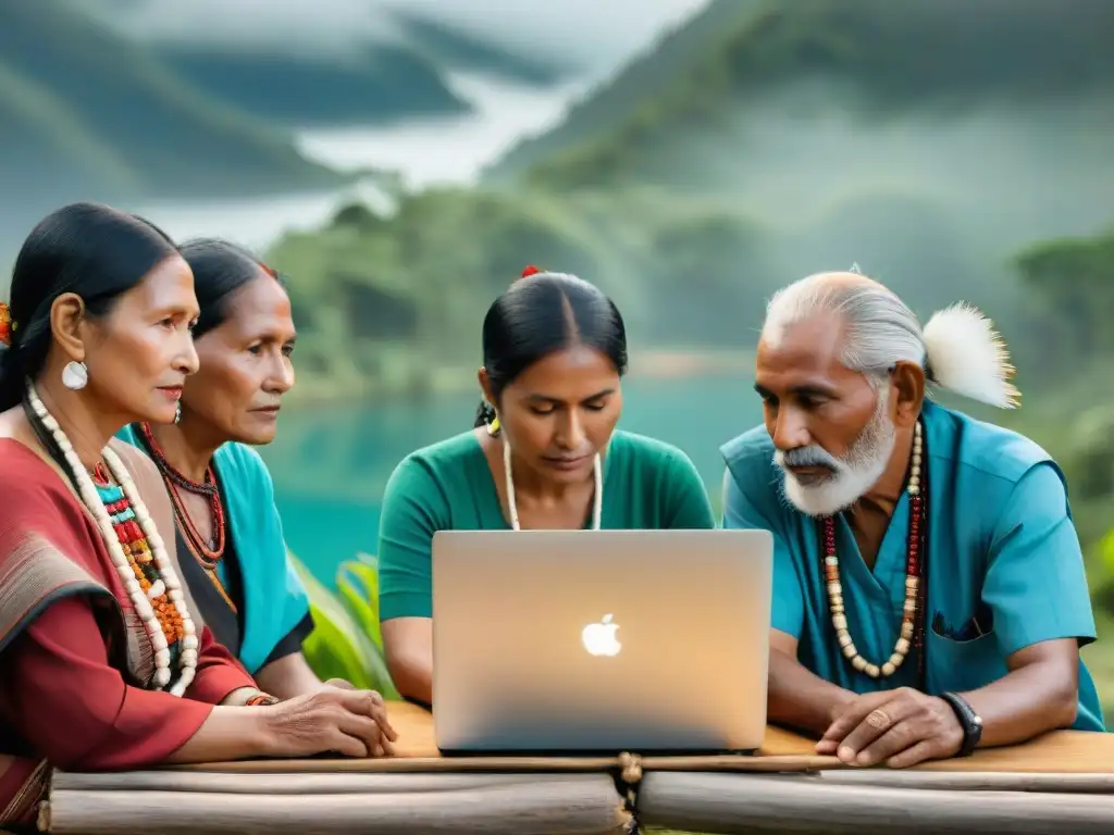 Elders indígenas en consulta de telemedicina en comunidad remota