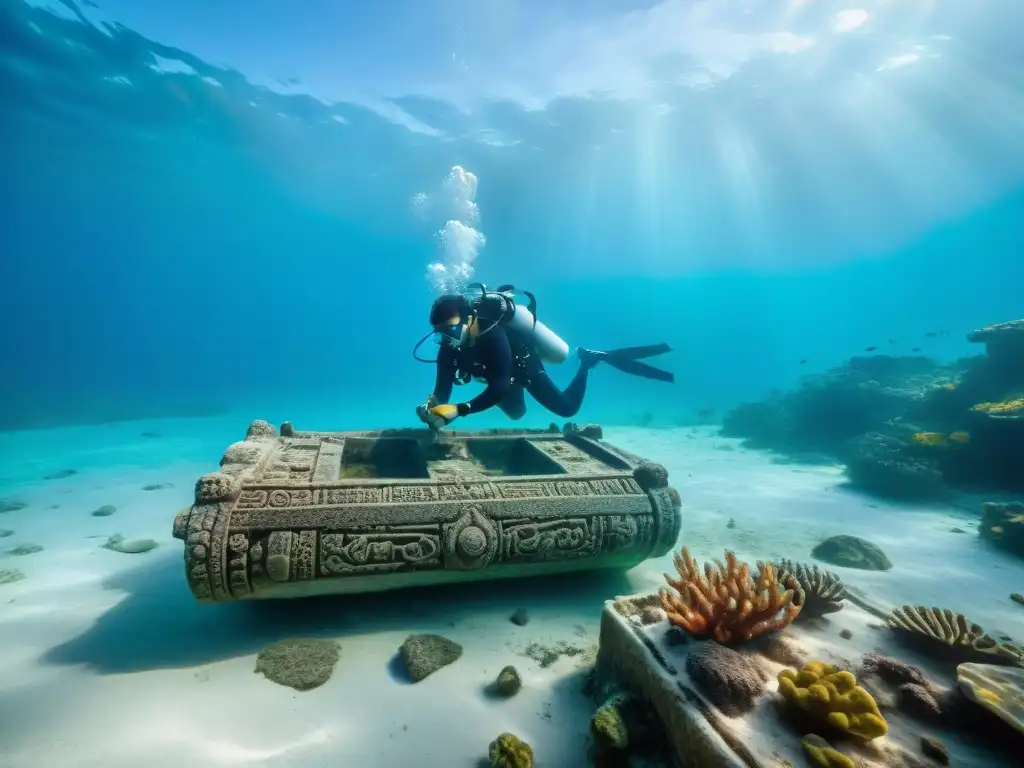 Emocionante descubrimiento arqueológico en aguas mayas: equipo de buceadores rescata urna maya entre vida marina vibrante