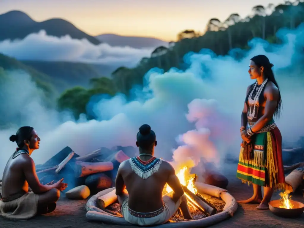 Emotiva ceremonia indígena alrededor del fuego en la selva: Expresión espiritual indígena contemporánea