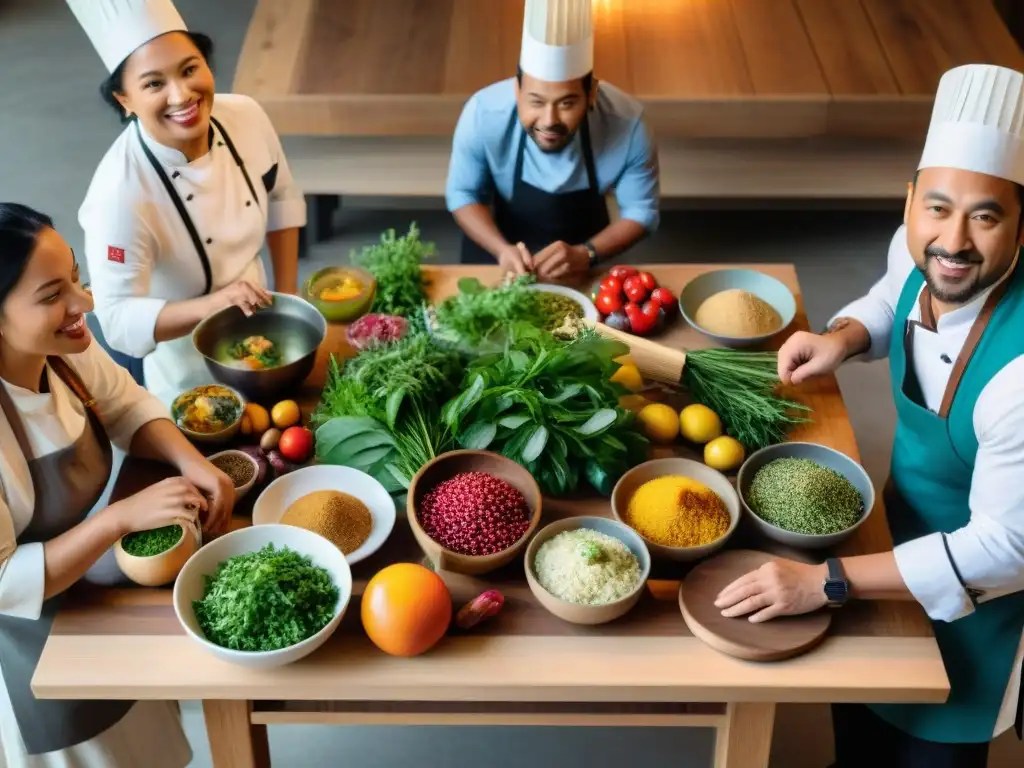 Un encuentro culinario entre chefs indígenas y no indígenas en una cocina rústica