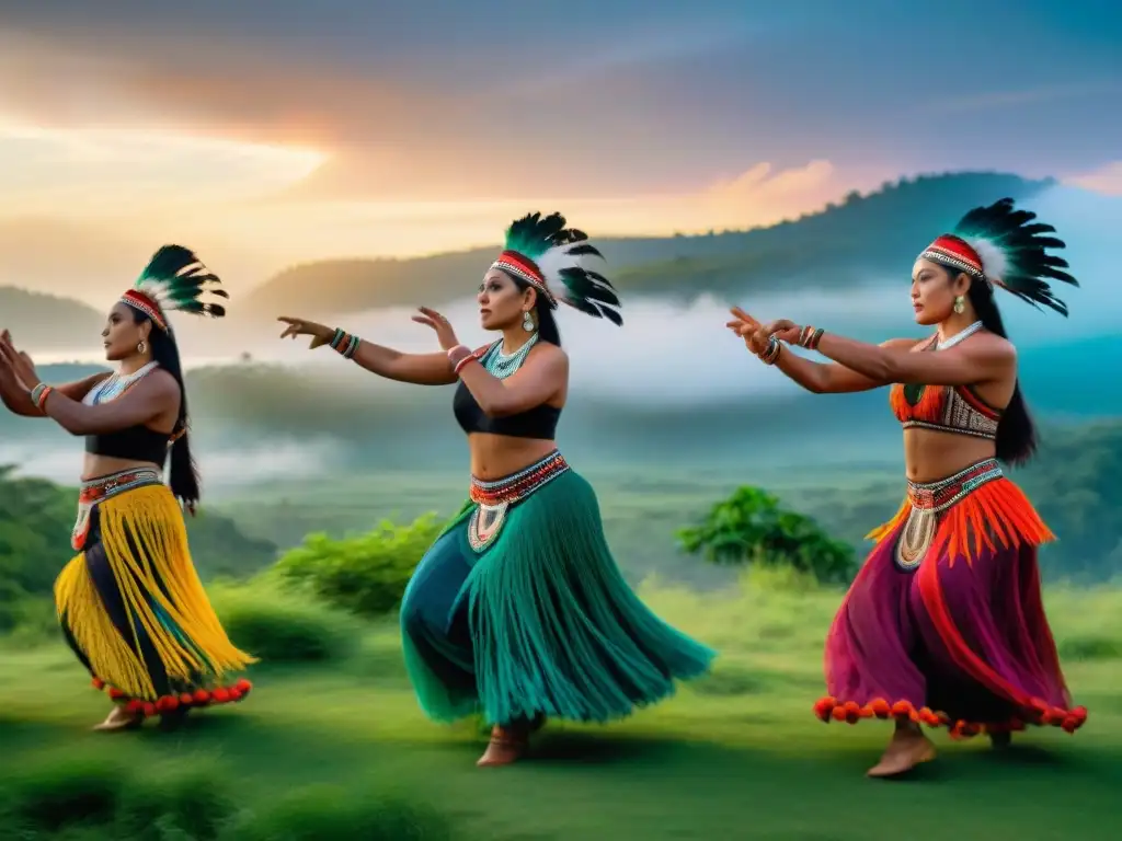 Un enérgico baile indígena al atardecer con vestimenta tradicional y tambores en vivo