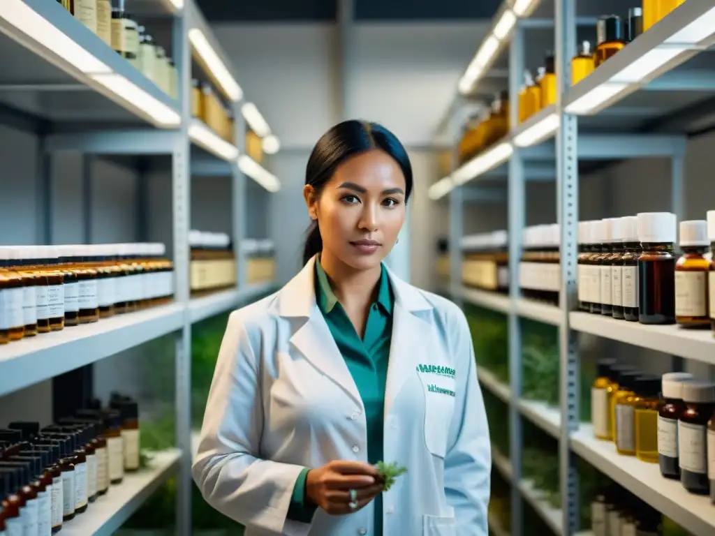 Equipo de investigadores analizando hierbas indígenas en laboratorio