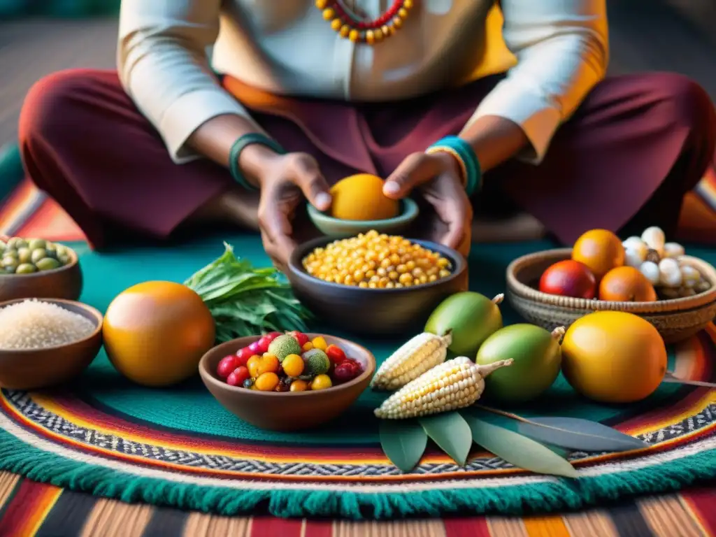 Una escena ceremonial vibrante de alimentación espiritual en culturas indígenas