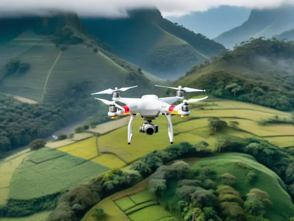 Una escena de colaboración entre tecnología y tradición: comunidad indígena observa drone cartográfico en tierras ancestrales