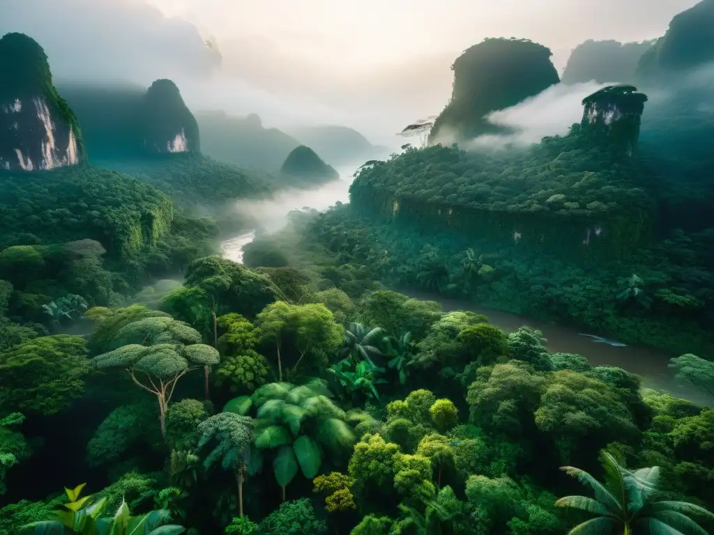 Escena impresionante de la selva amazónica con biodiversidad y 'Conservación ambiental y sabiduría indígena'