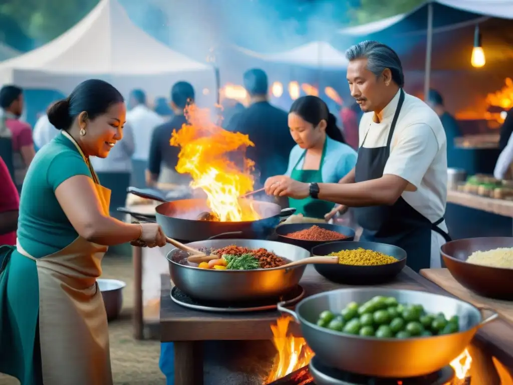 Vibrante festival de comida indígena: sabores y colores únicos Escena vibrante de un festival de comida indígena con ingredientes secretos festivales indígenas