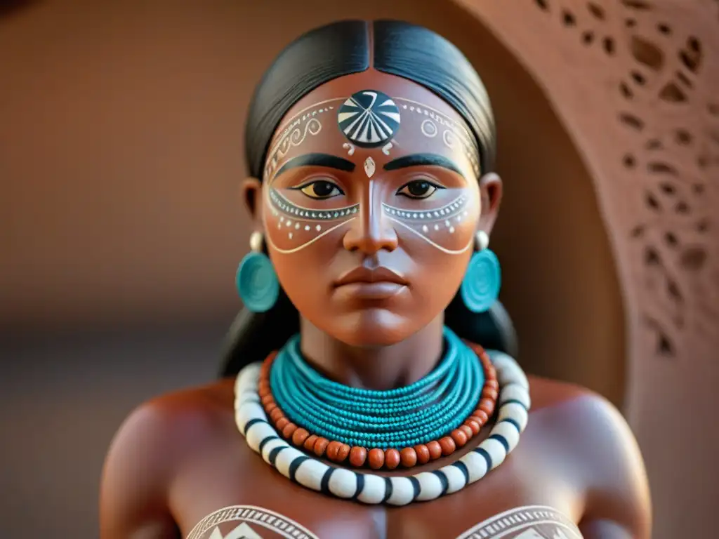 Figura de cerámica de mujer indígena: detalles ancestrales Escultura cerámica detallada de mujer indígena con simbolismo tribal y fertilidad