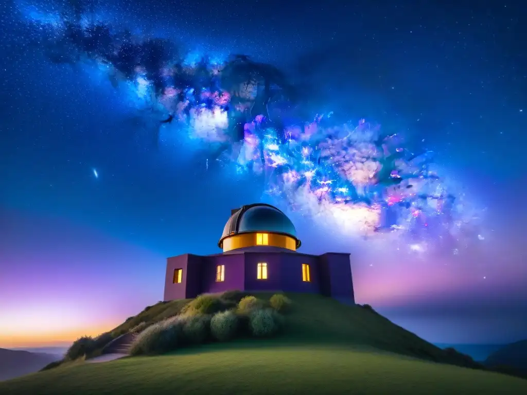 Espectacular vista de la Vía Láctea y observatorio indígena, resaltando la cosmovisión indígena y turismo estelar