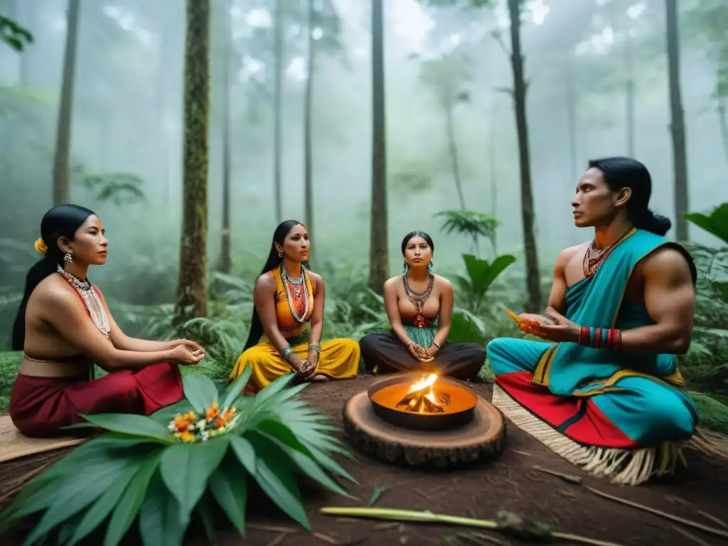 Conexión espiritual con la naturaleza en ceremonia de comunidades indígenas en la selva biodiversa