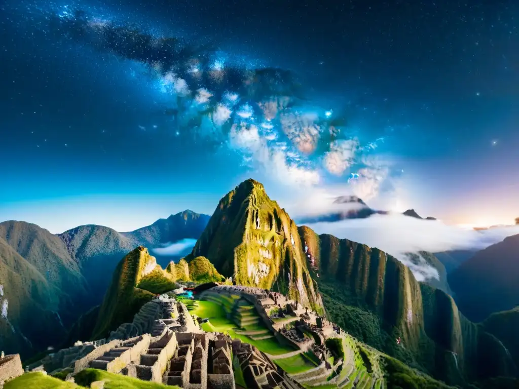 Espléndida vista de la Vía Láctea sobre Machu Picchu, con ruinas incas en silueta