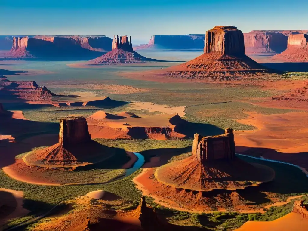 Espléndido paisaje de Monument Valley, con sus icónicas formaciones rocosas bajo un cielo azul