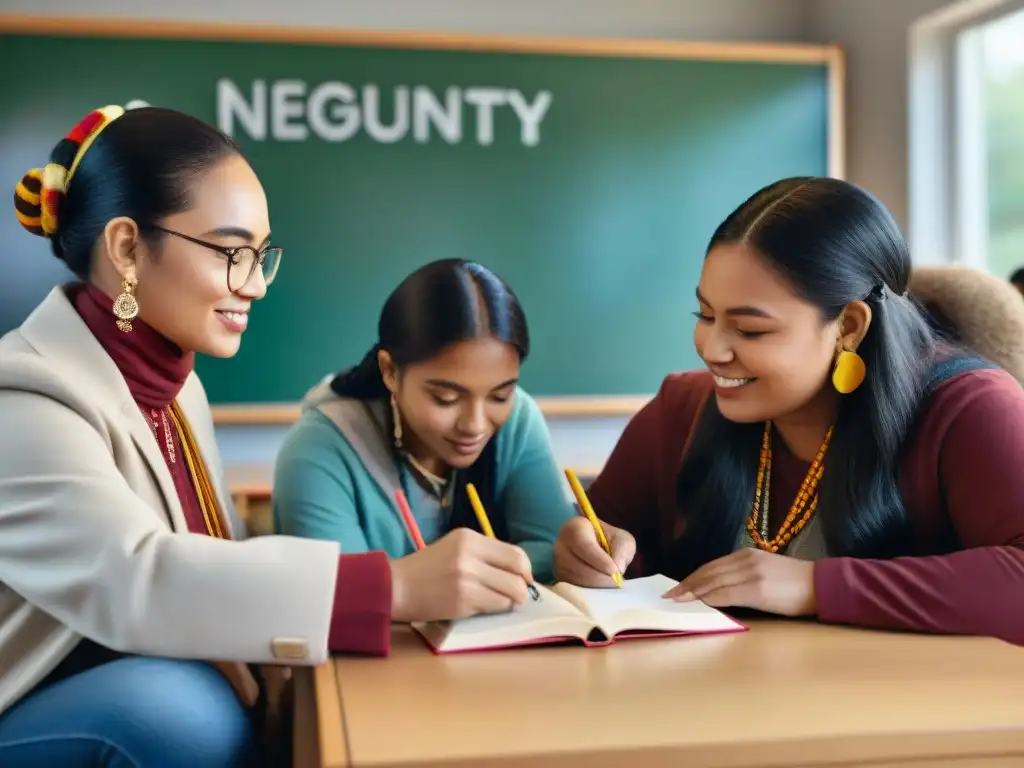 Estudiantes de distintas culturas colaboran con comunidad indígena en escuela, promoviendo solidaridad con luchas indígenas