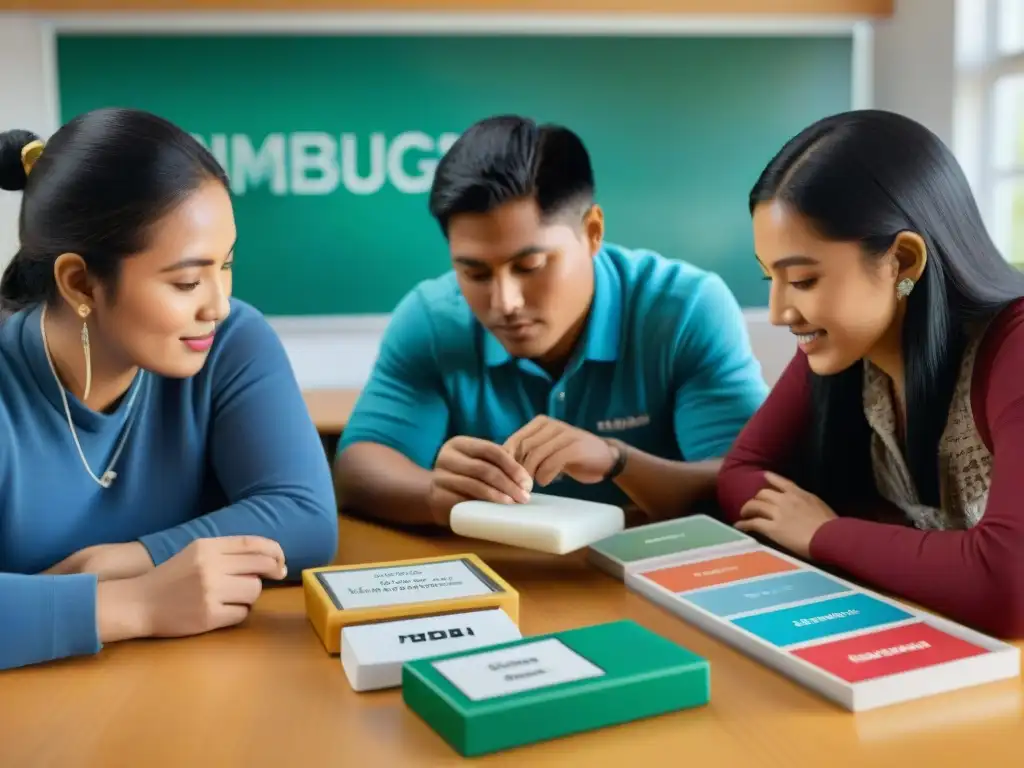 Estudiantes de idiomas indígenas interactúan con materiales didácticos innovadores en aula