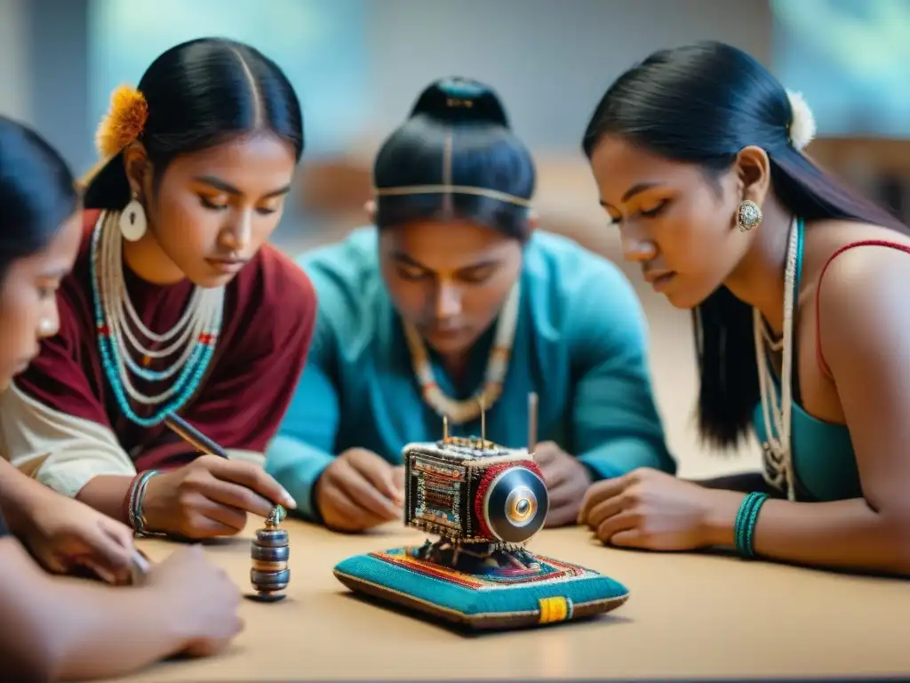 Estudiantes indígenas concentrados en taller de robótica educativa en escuelas indígenas