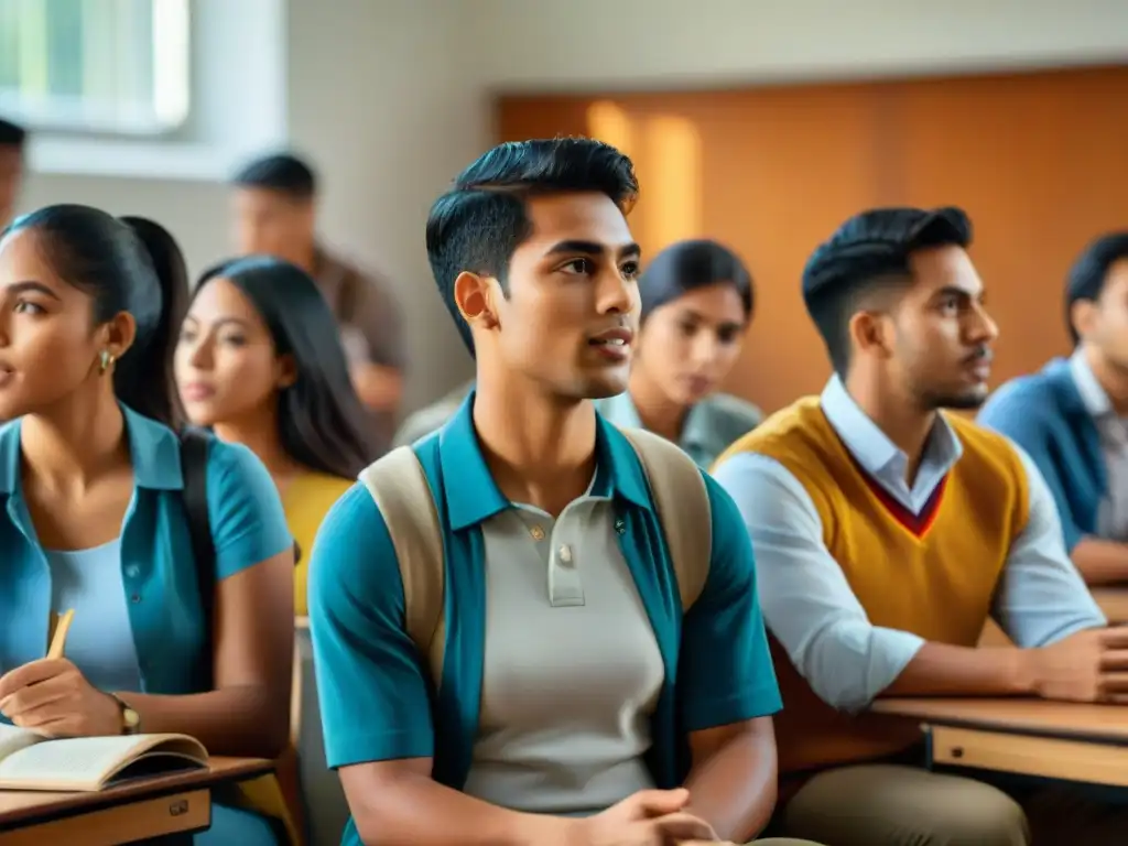 Estudiantes de América Latina participando activamente en educación bilingüe en un aula multicultural