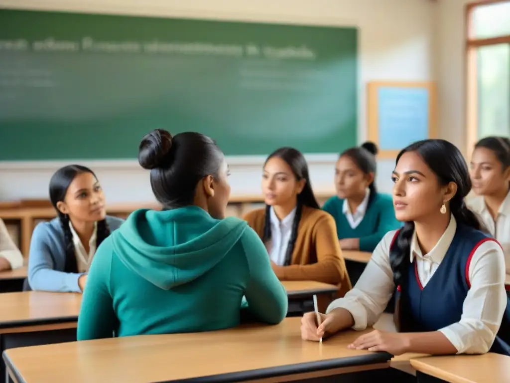 Estudiantes diversos colaboran en proyecto escolar, mostrando solidaridad con luchas indígenas en escuelas