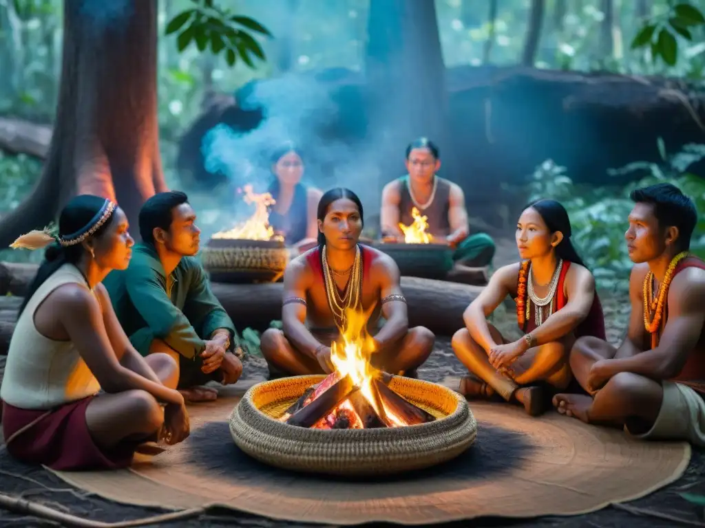 Una experiencia espiritual única en retiros indígenas: grupo alrededor del fuego en la selva