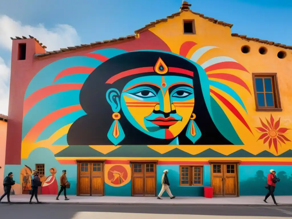 Expresiones artísticas indígenas bajo colonización: Mural vibrante en adobe, artistas y comunidad crean resistencia con colores e historias