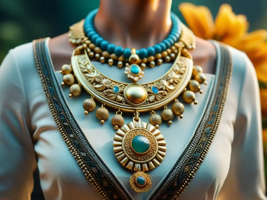 Exquisita joyería de oro con motivos florales en arte precolombino