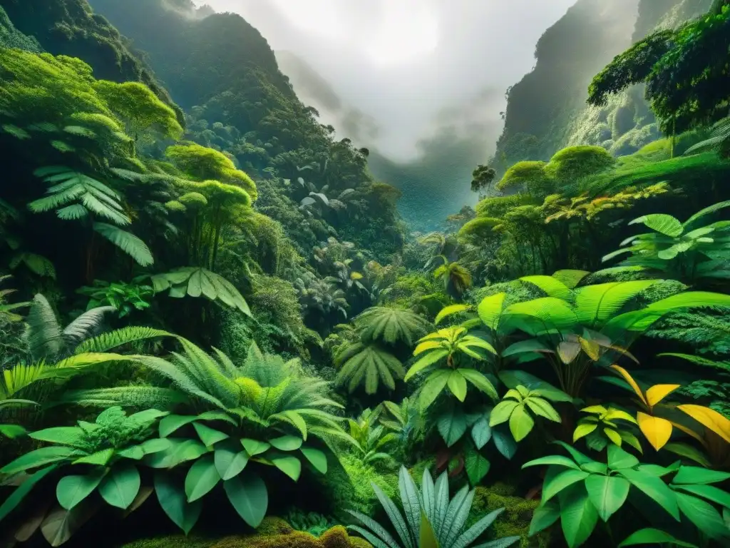 Una exuberante escena de plantas medicinales indígenas en su hábitat natural, reflejando biodiversidad y conservación