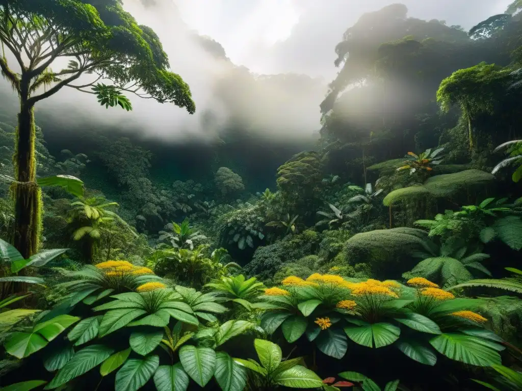 Un exuberante escenario del Amazonas con plantas medicinales indígenas en su hábitat natural