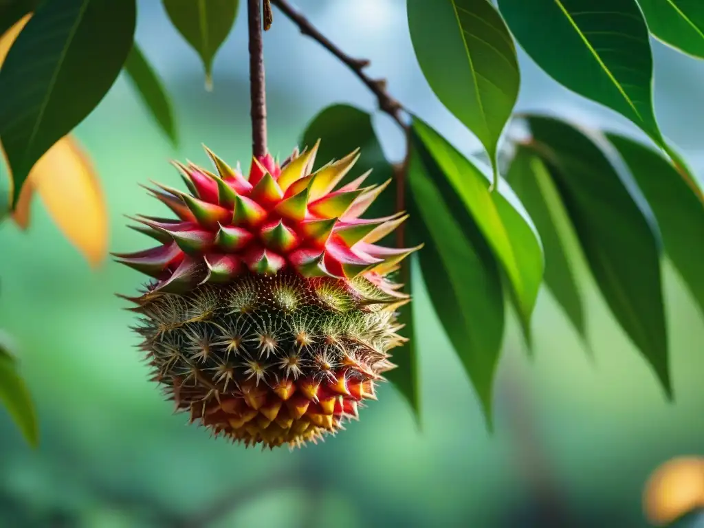 Exuberante guanábana madura en árbol con propiedades curativas