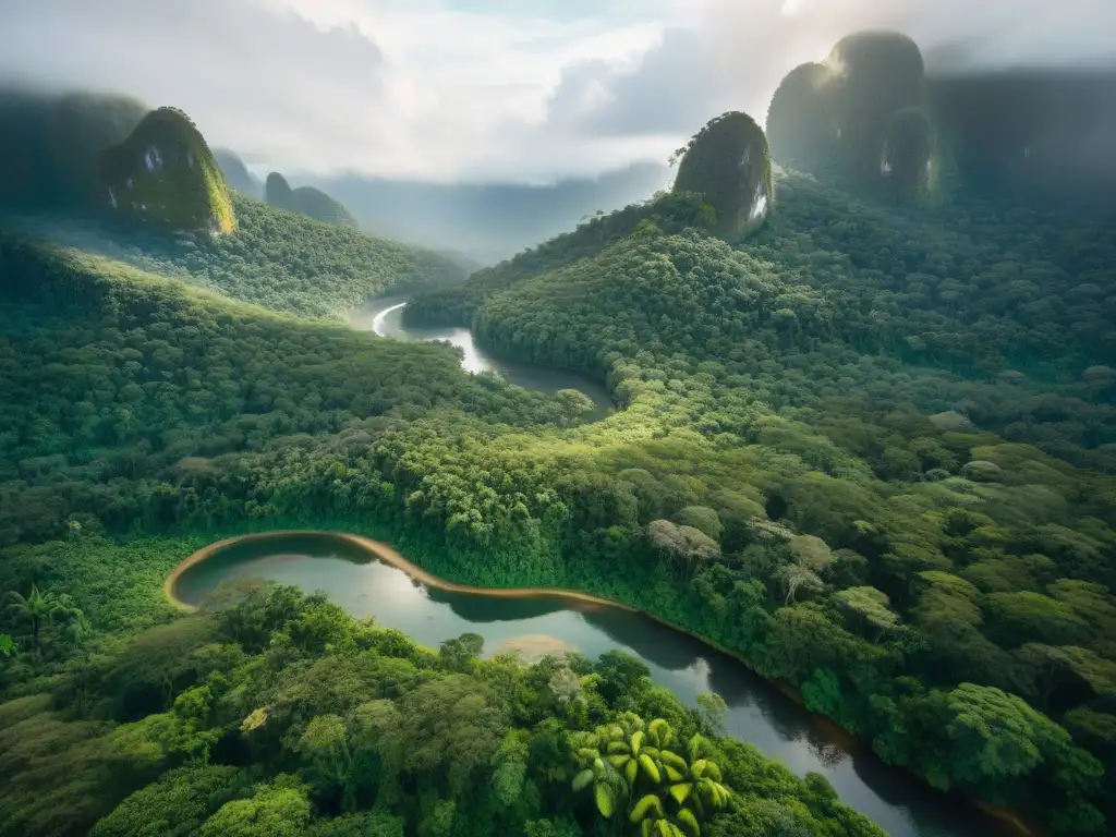 Un exuberante y místico dosel de selva tropical, con un río serpenteante, invita a retiros espirituales culturas indígenas