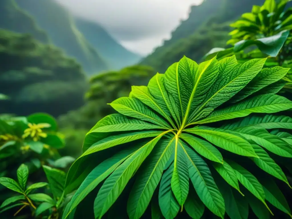 Un exuberante paisaje amazónico con detallada planta de sacha inchi