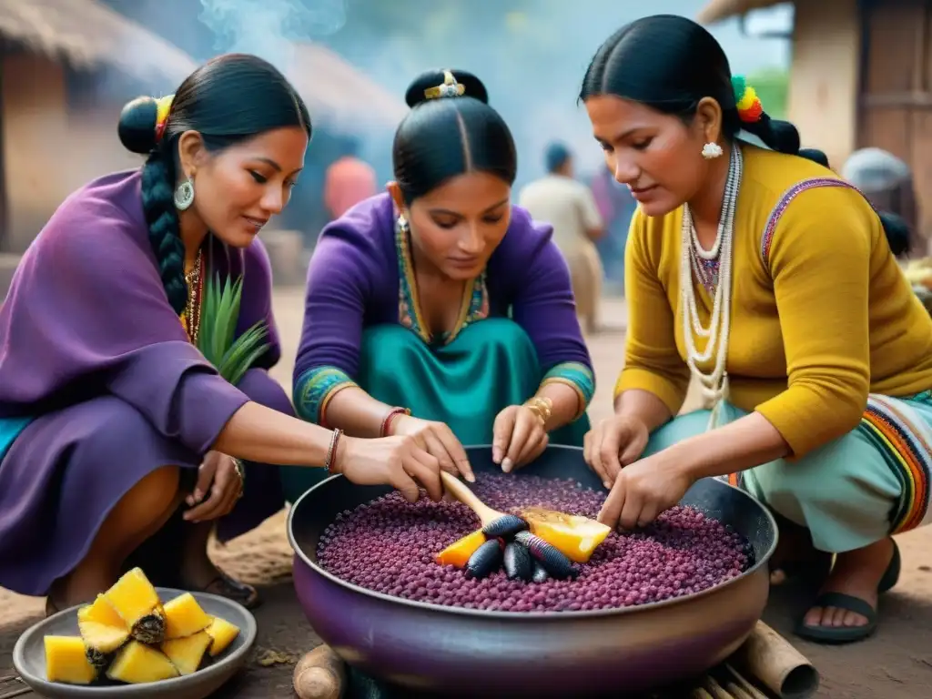 Familia peruana preparando chicha morada juntos, resaltando la tradición y la historia de esta bebida ancestral